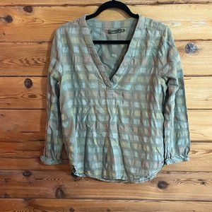 Prana green square printed sustainable blouse Size Medium
